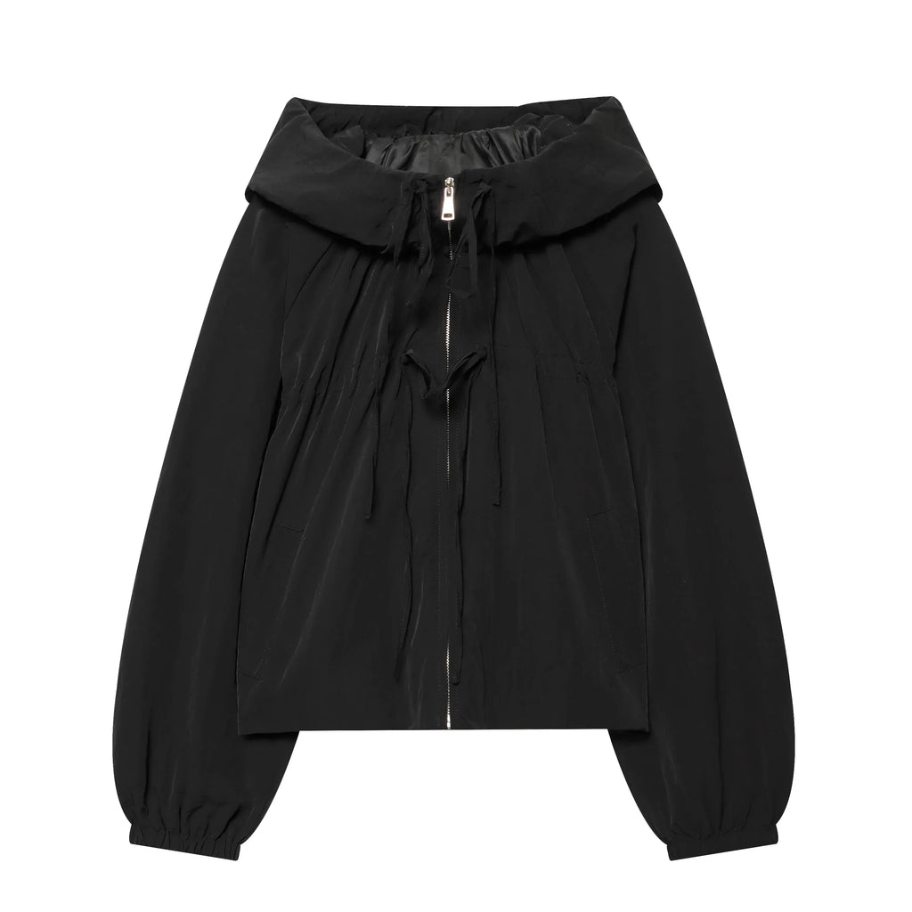 Women's Hooded Zip Front Gathered Hem