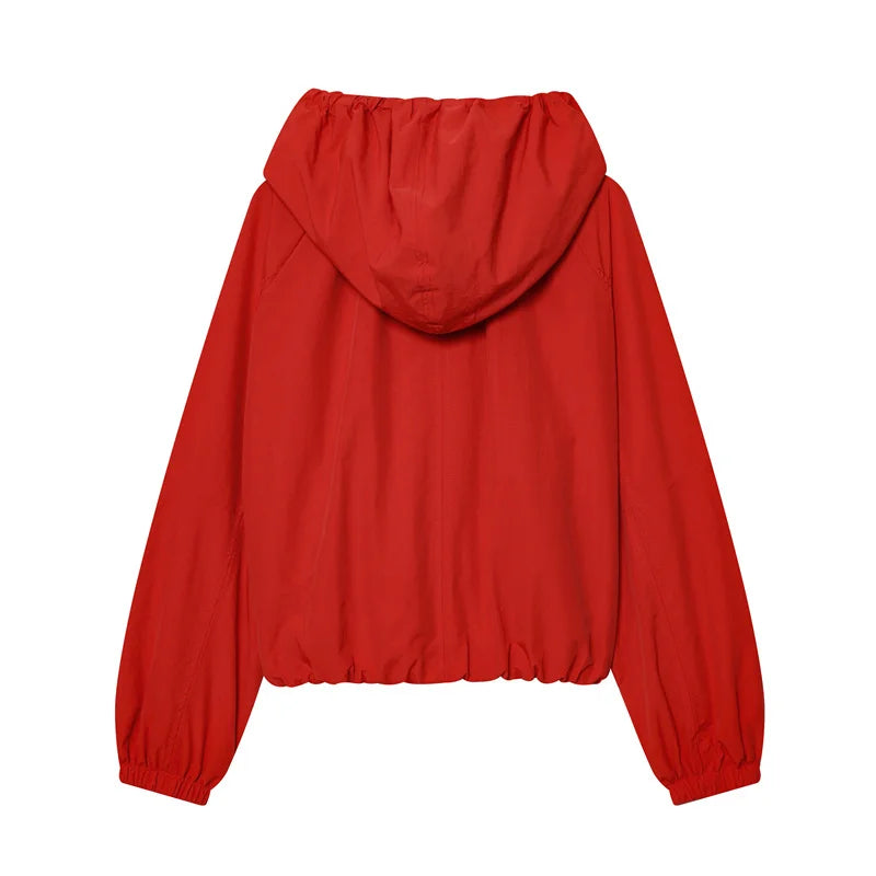 Women's Hooded Zip Front Gathered Hem