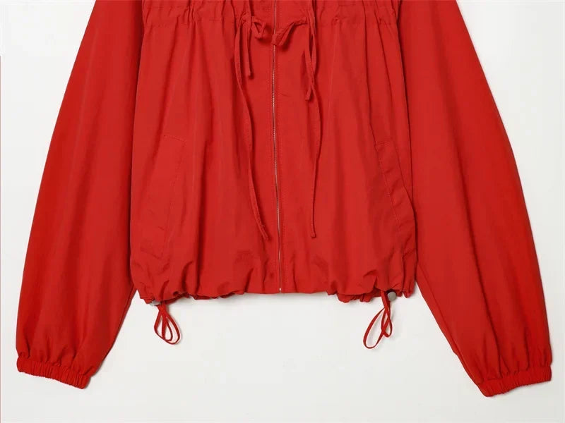 Women's Hooded Zip Front Gathered Hem
