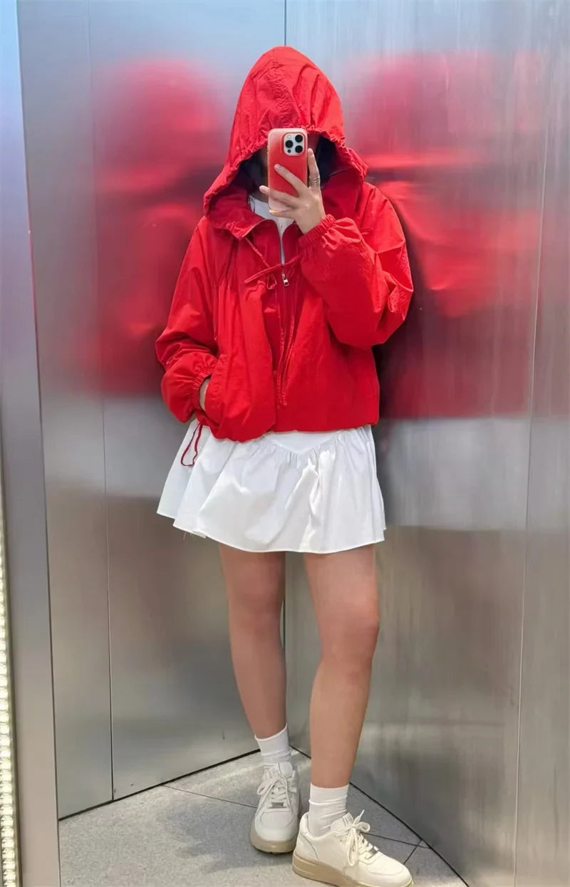 Women's Hooded Zip Front Gathered Hem