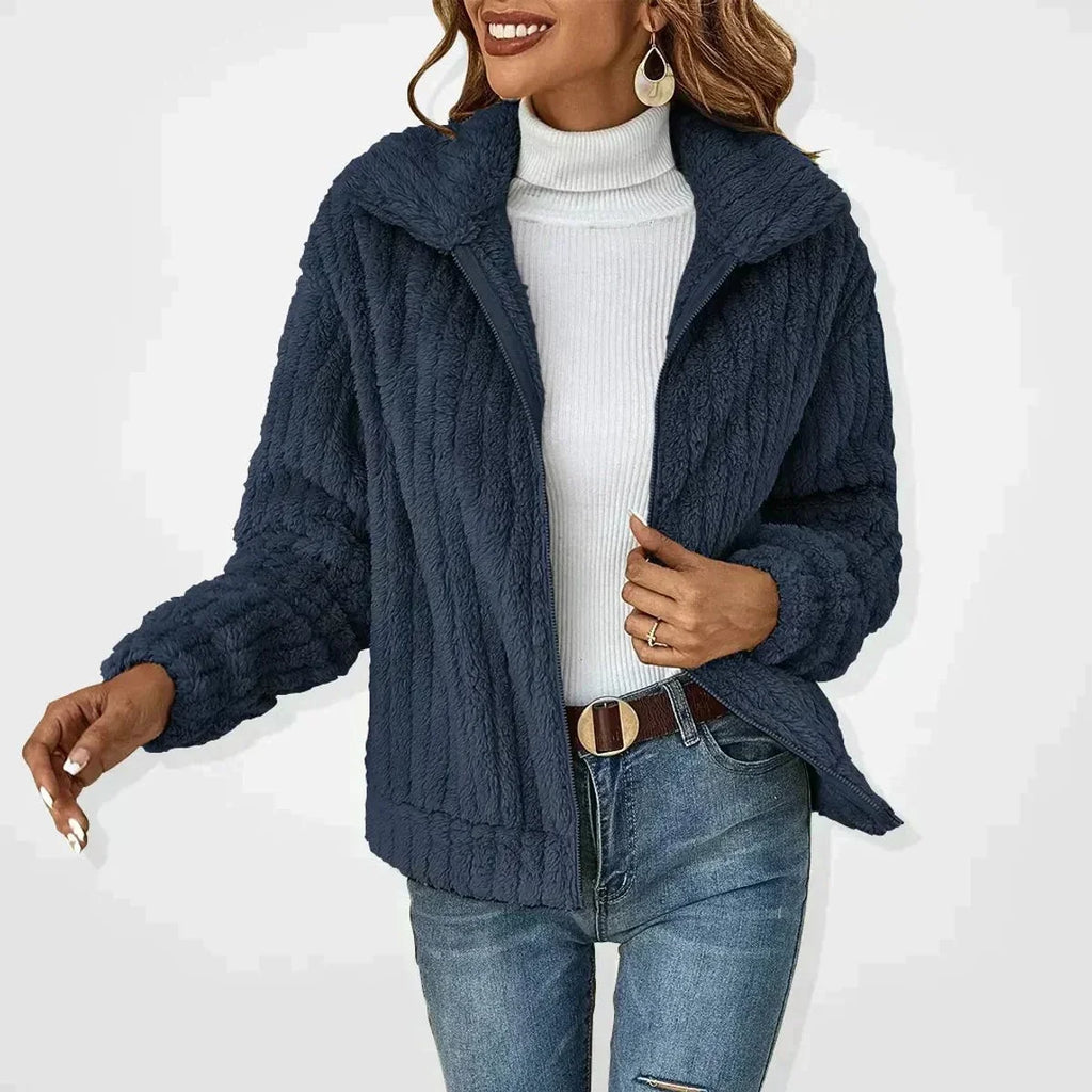 Women's Sherpa Fleece Zip-Up Lapel Collar