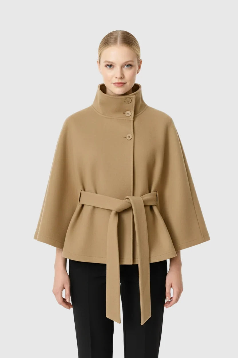 Women's High Neck Cape Belted
