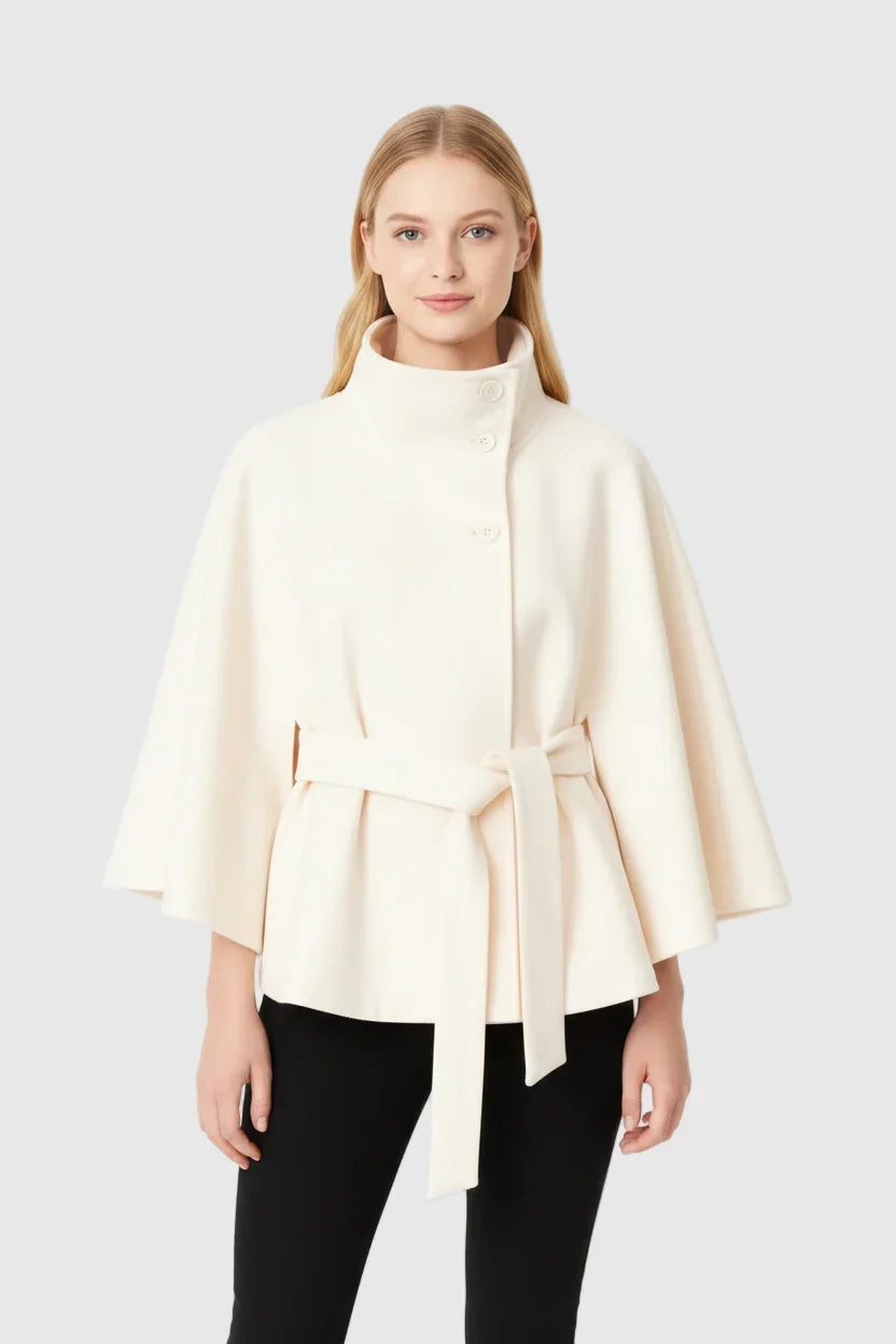 Women's High Neck Cape Belted