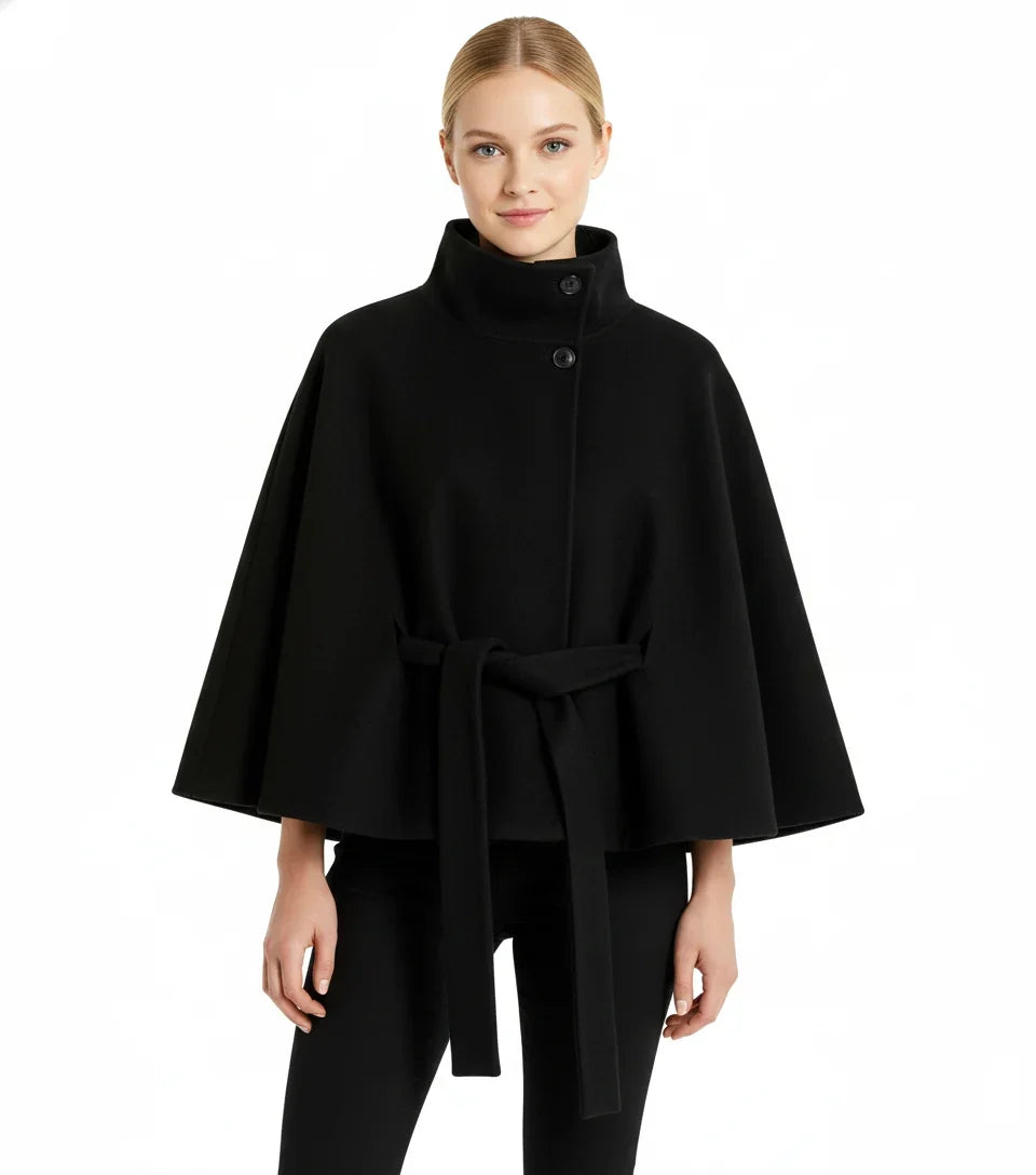 Women's High Neck Cape Belted