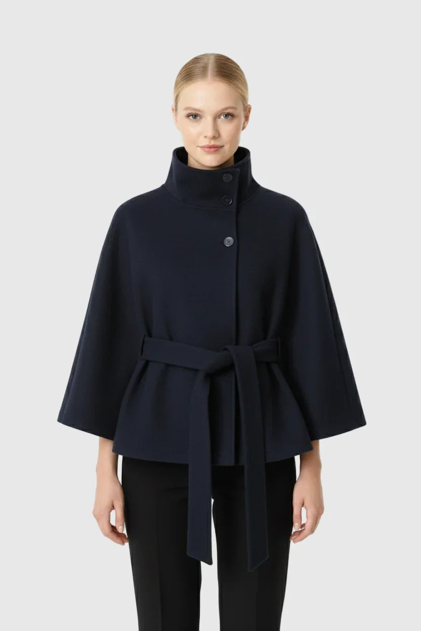 Women's High Neck Cape Belted
