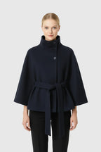Women's High Neck Cape Belted