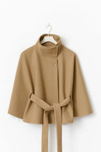 Women's High Neck Cape Belted