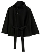 Women's High Neck Cape Belted