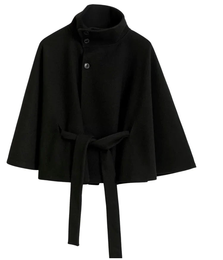 Women's High Neck Cape Belted