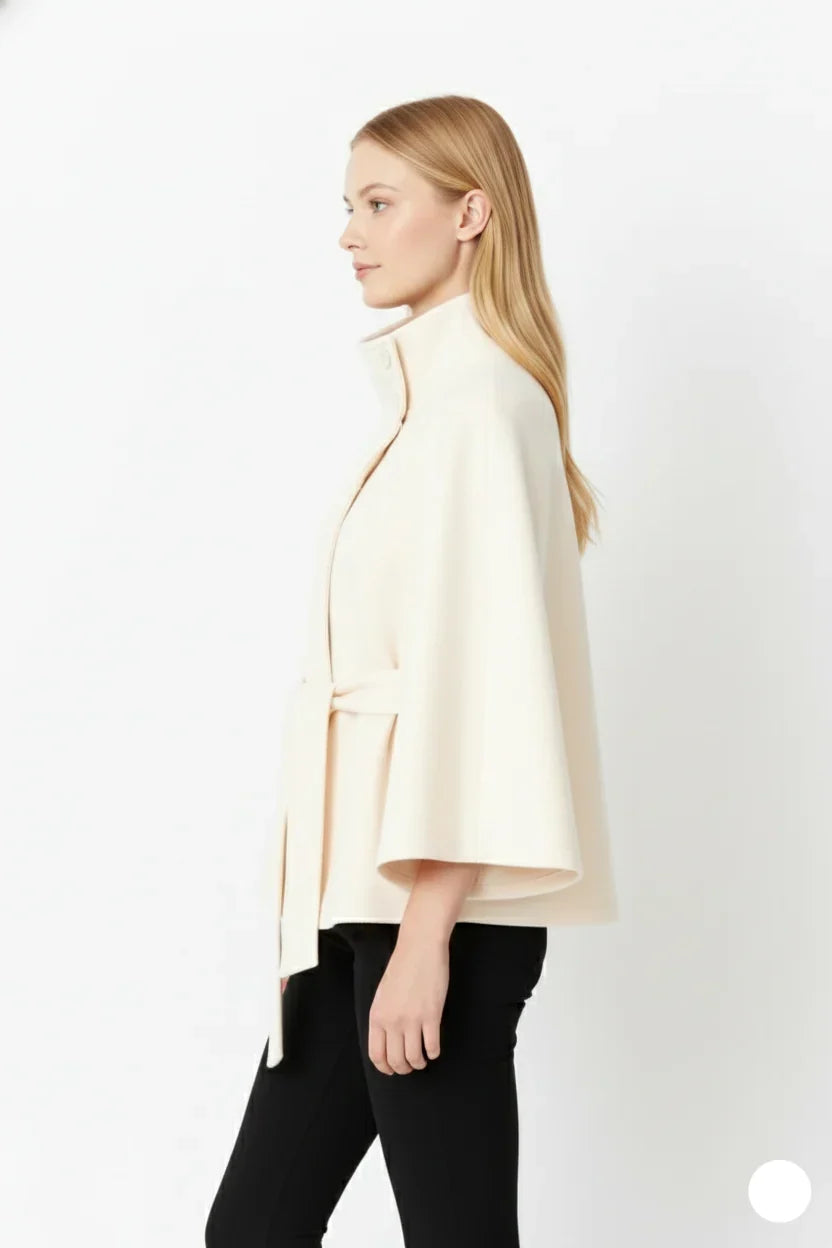 Women's High Neck Cape Belted