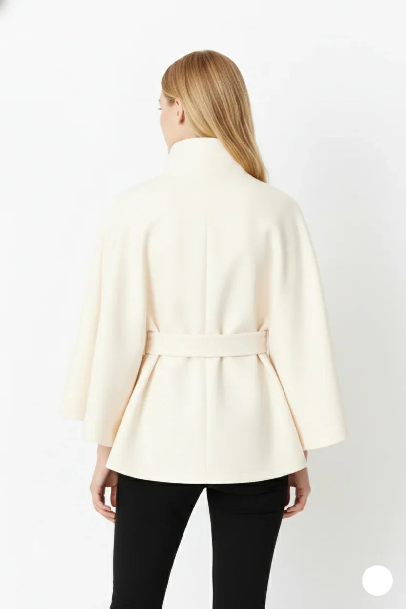 Women's High Neck Cape Belted