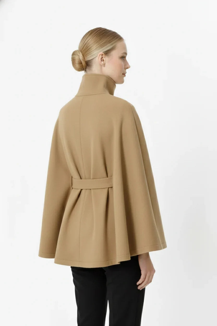 Women's High Neck Cape Belted