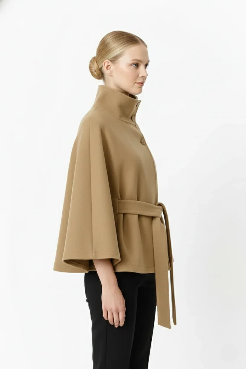 Women's High Neck Cape Belted
