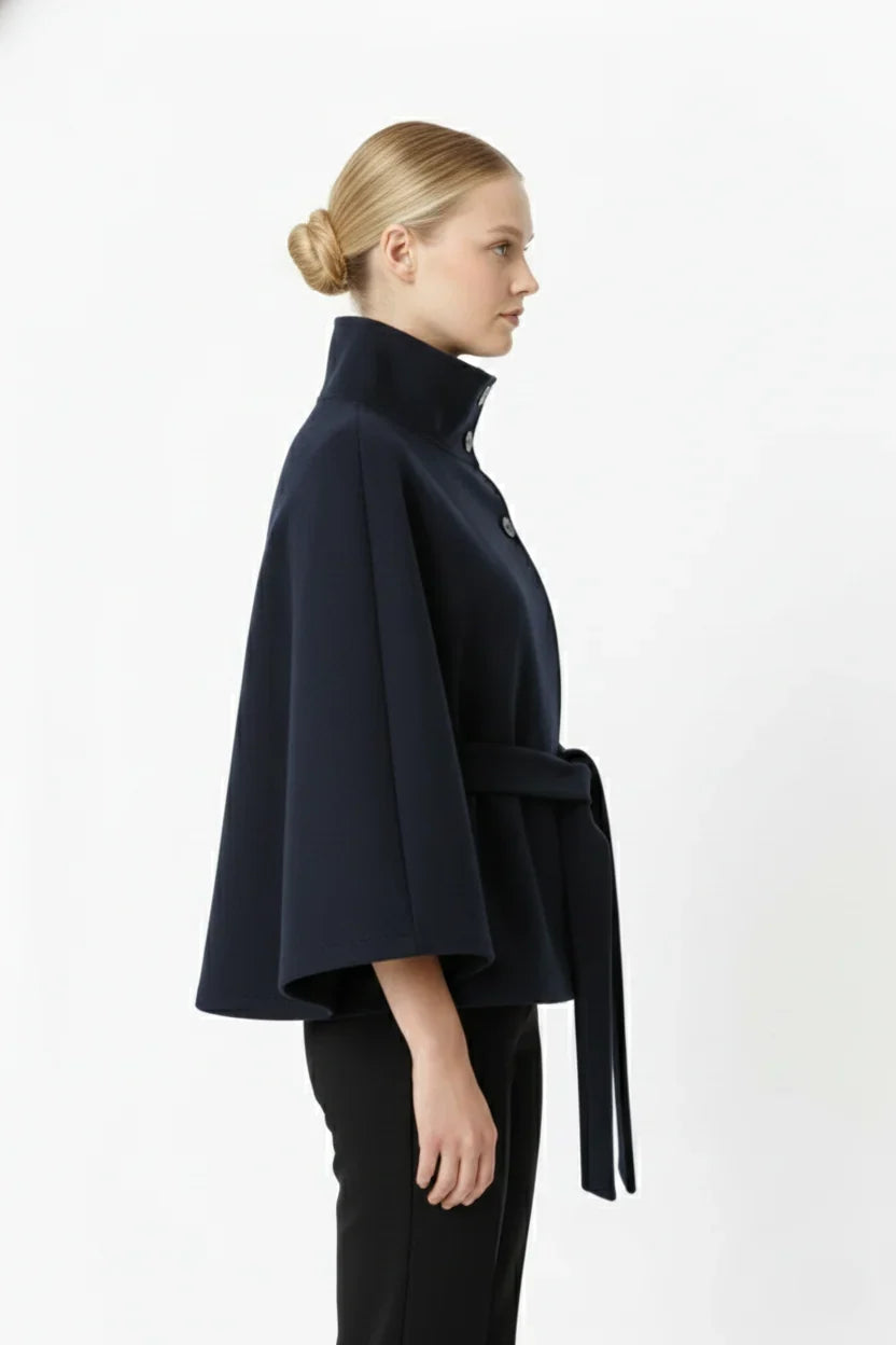 Women's High Neck Cape Belted