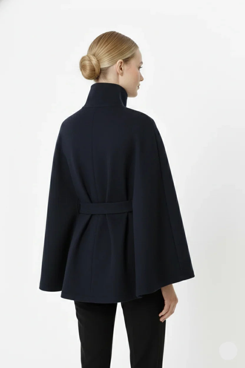 Women's High Neck Cape Belted
