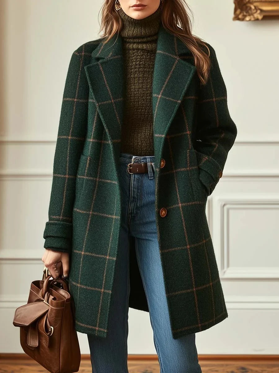 Women's Plaid Lapel Single Button