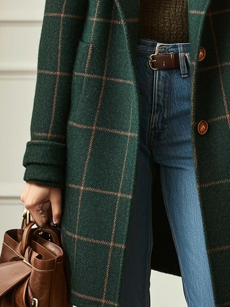 Women's Plaid Lapel Single Button