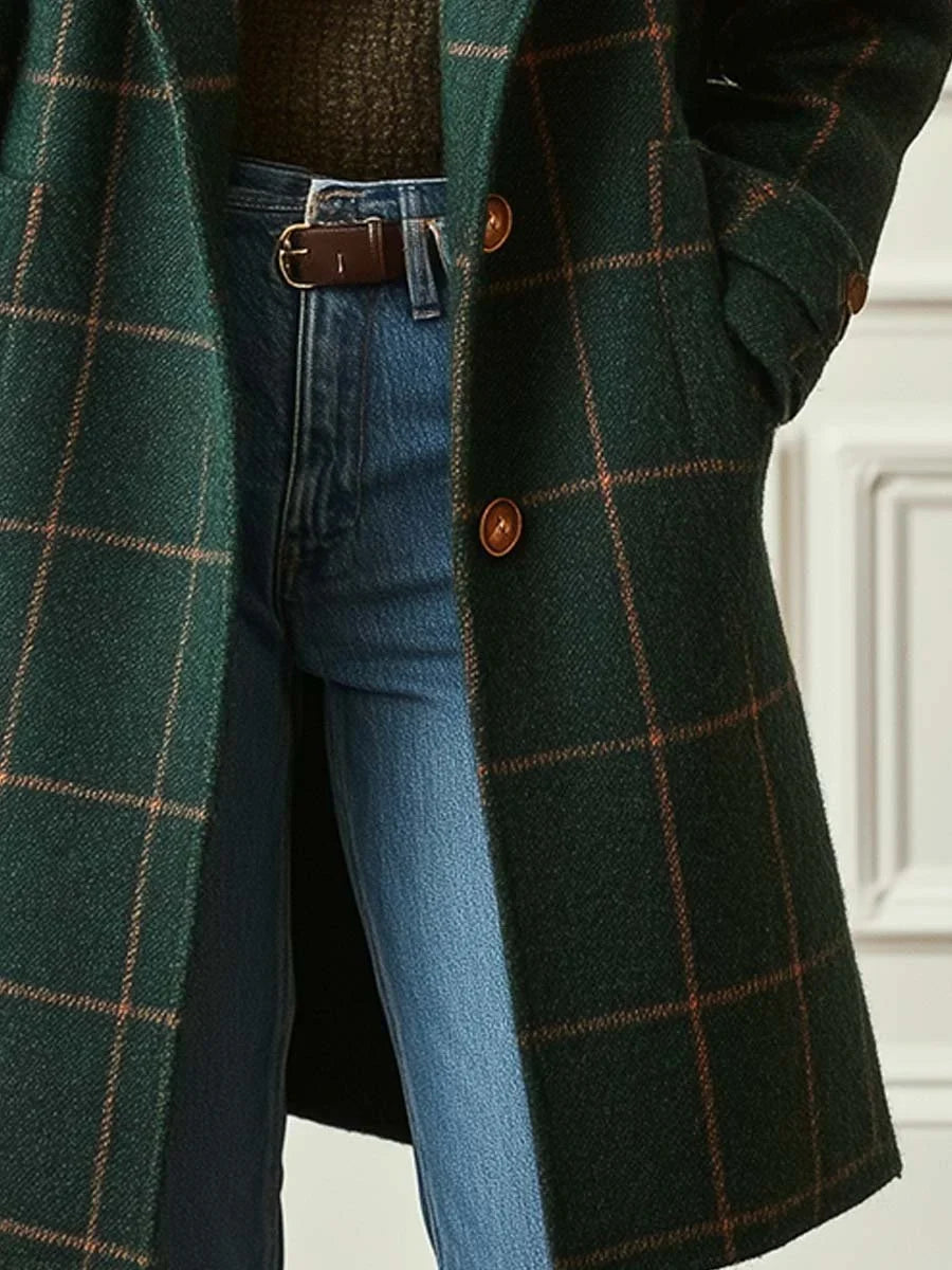 Women's Plaid Lapel Single Button