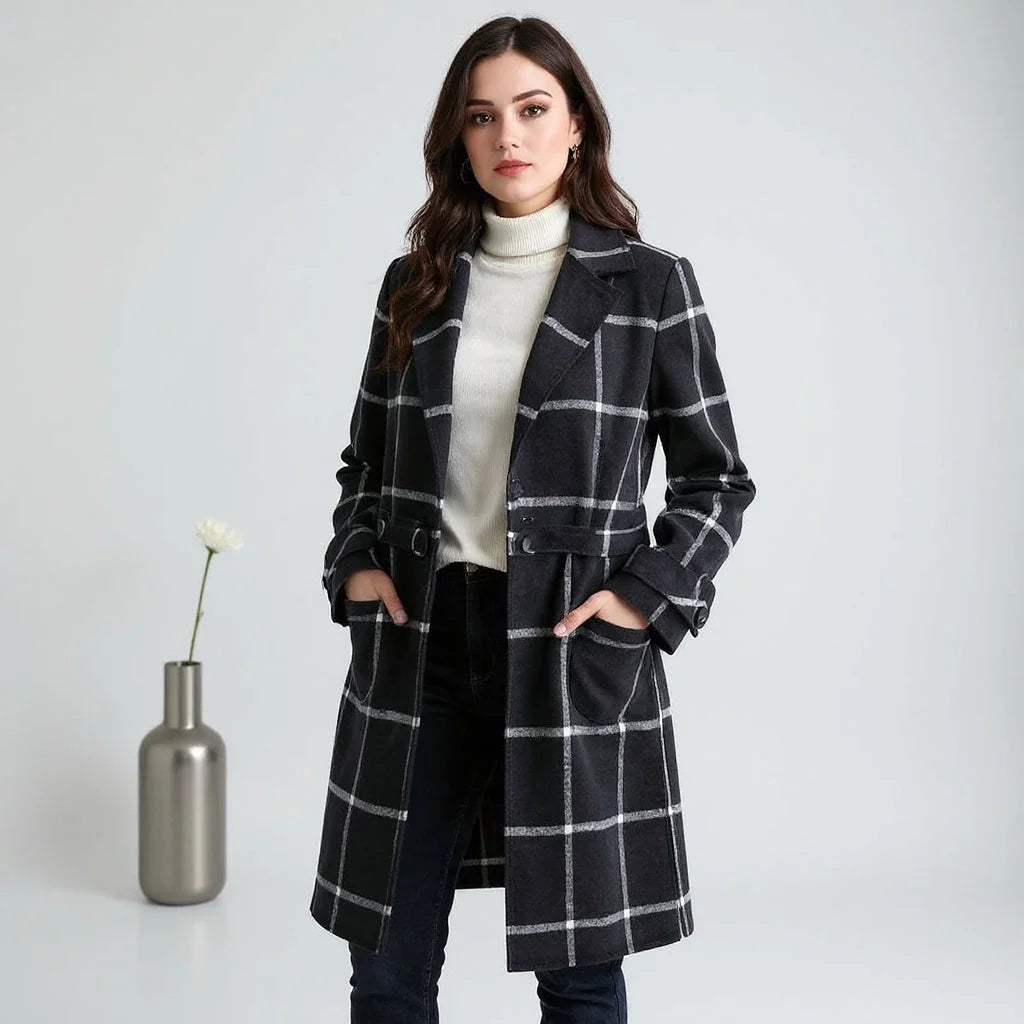 Women's Plaid Lapel Single Button